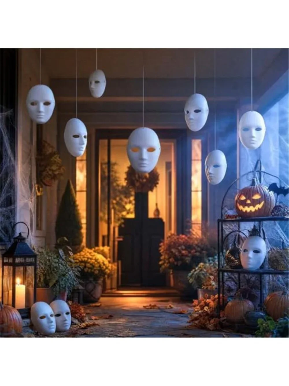 10 Pack Halloween Hanging Masks Paper Mache White Porch Decor
